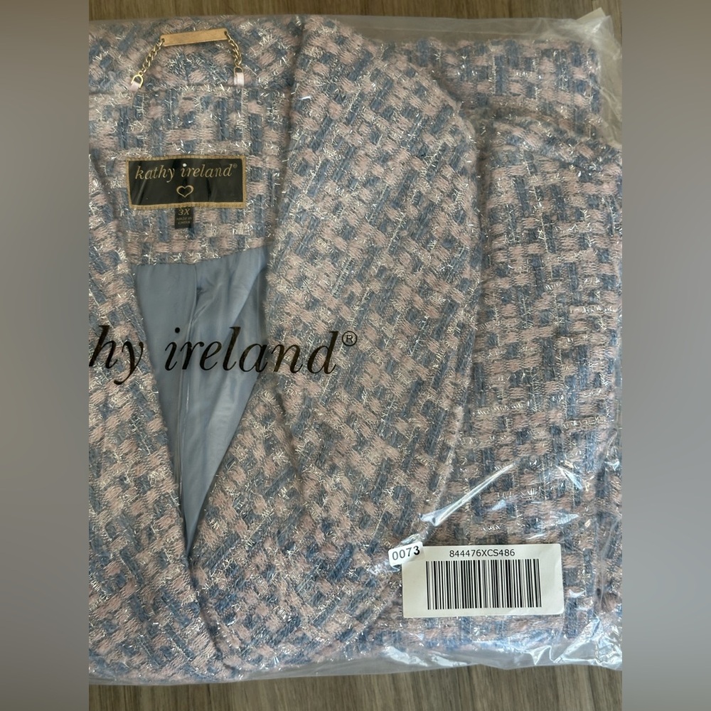 Kathy Ireland Women's Metallic Plaid Belted Long Coat Size Med, Large, 3X - NEW - Picture 7 of 8